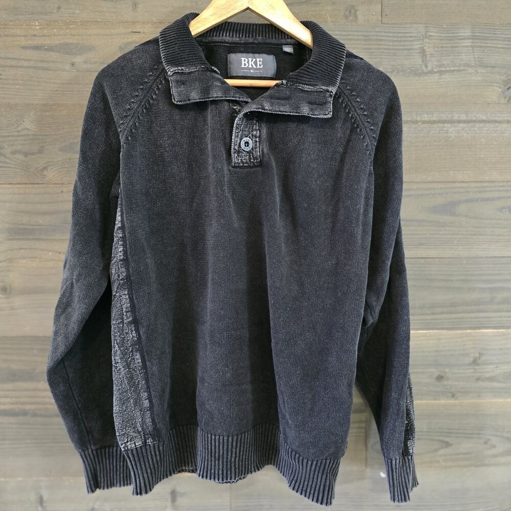 BKE Sweater Mens XL Charcoal Grey Pullover Ribbed Cuff Hem Collar